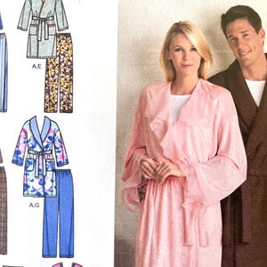 UNCUT 2006 Simplicity 3969 men's and women's robe in 2 lengths and pants; sizes XS-XL, busts/chests 30"-48".