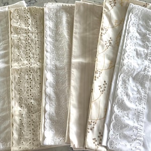 Standard sized softly-hued pillowcases, all a cotton/poly blend except for case F, which is all polyester. Sold separately.