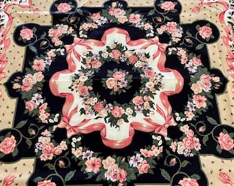 45" wide x 3 yards 33" long large-paneled floral fabric, cotton or blend, by Wamsutta, center square motif, floral band on edges.