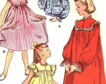 Complete 1953 Simplicity 4484 girl's/teen's nightgown in two lengths with sleeve variations and long-sleeved bed jacket; size 14, bust 32"