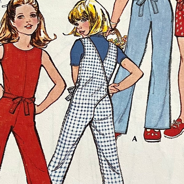 UNCUT 1972 Mccall's 3191 easy sew jumpsuit in 2 lengths for stretch knits only, wide legs, wrap belt; size 7, breast 26", waist 23".