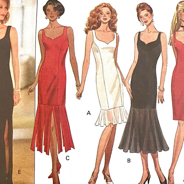 UNCUT 1993 Butterick 3152 misses' fitted, lined evening dress or gown with sweetheart neckline, ruffle or fringe; sizes 12-14-16 or 18-20-22