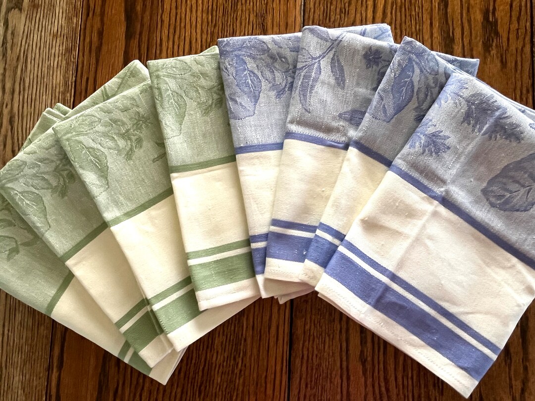 New Williamssonoma Dish Towels, Green and Cream or Blue and Cream