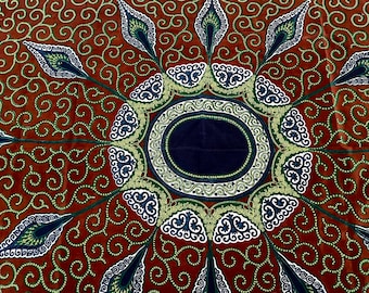 Tovaglia stampata da 45" di larghezza x 67" di lunghezza, da appendere alla parete, pareo in un bellissimo design etnico; bruno-rossastro, verde, blu, bianco, lime.