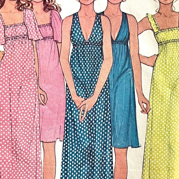 UNCUT 1974 McCall's 4325 misses' nightgown's with raised waist, neckline and sleeve variations, for stretch knits; size 18-20, busts 40"-42"