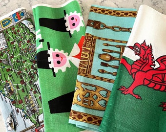 UNUSED vintage all-linen towels made in Ireland featuring Wales and Welsh symbols and what that country represents; selling separately.