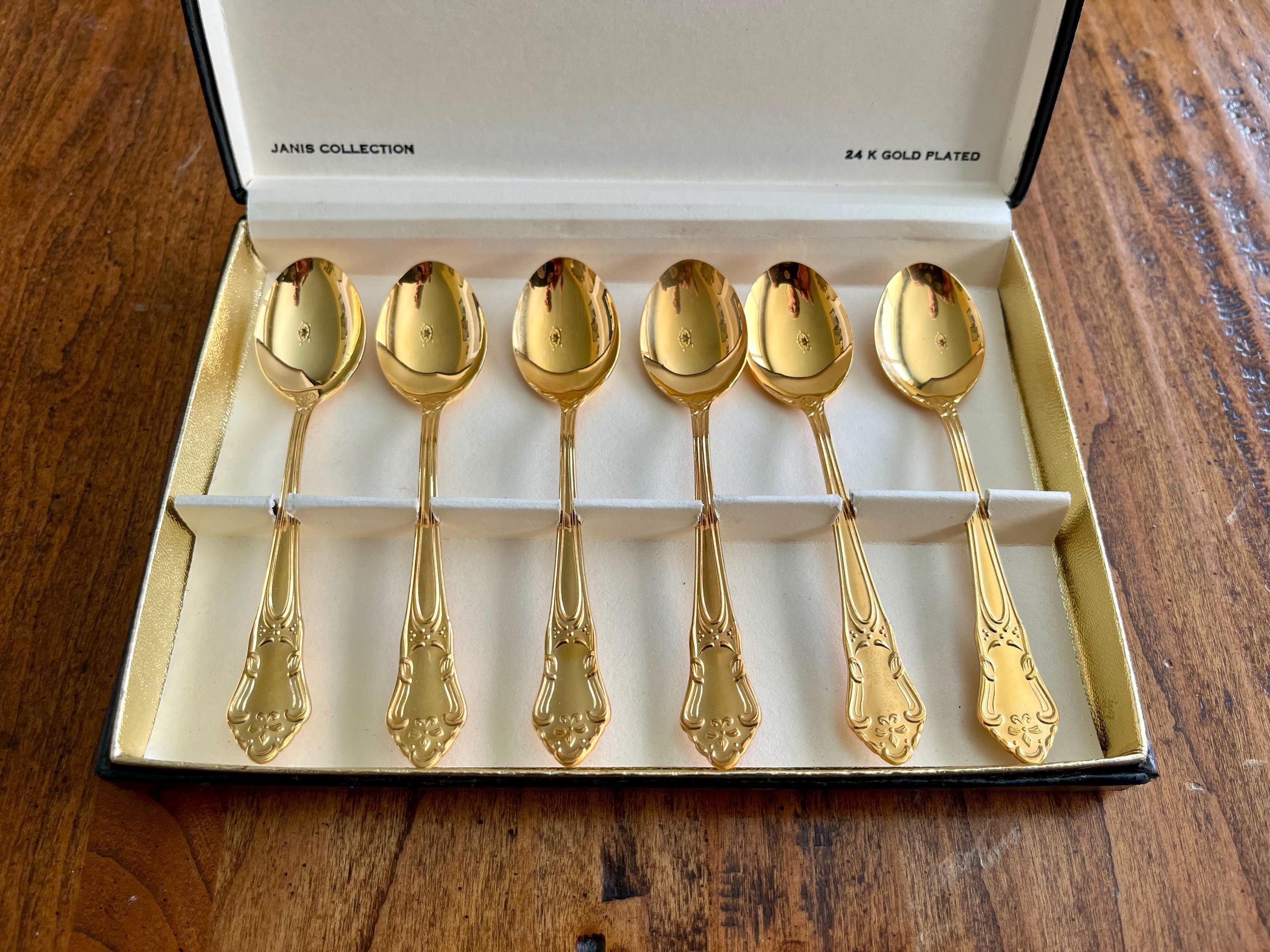 24 K 金メッキのデミタス スプーン 6 本の箱入りセット、Janis 
