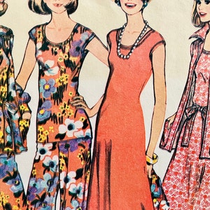 Misses&#39; size 14 McCall&#39;s 4250, a 1974 t-shirt dress or top and unlined sweater-jacket for stretch knits; bust 36&quot;, no pants included