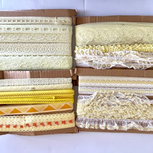 Vintage lot of sewing laces and trims, all in terrific condition, sold by the reel.