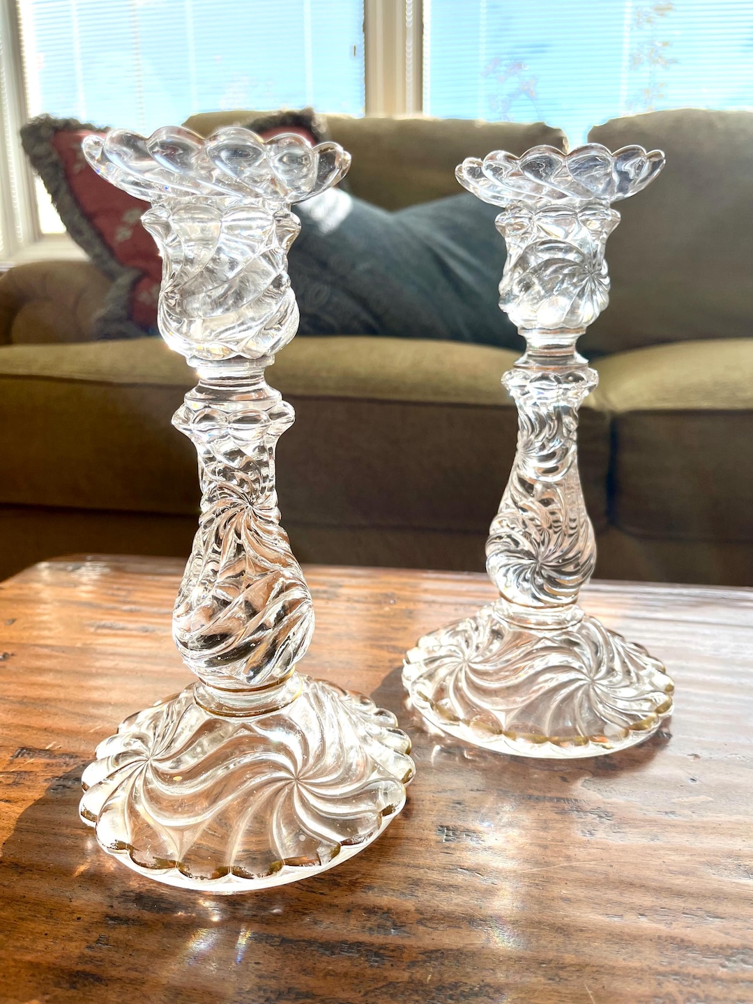 Baccarat Bambous Depose Swirl Candlesticks, Gold Detailing, Set of
