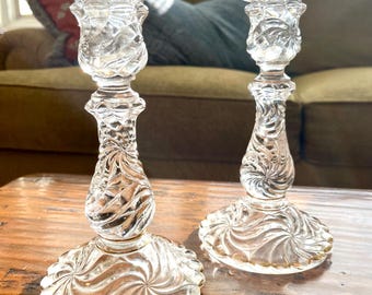Baccarat Bambous Depose Swirl Candlesticks, Gold Detailing, Set of