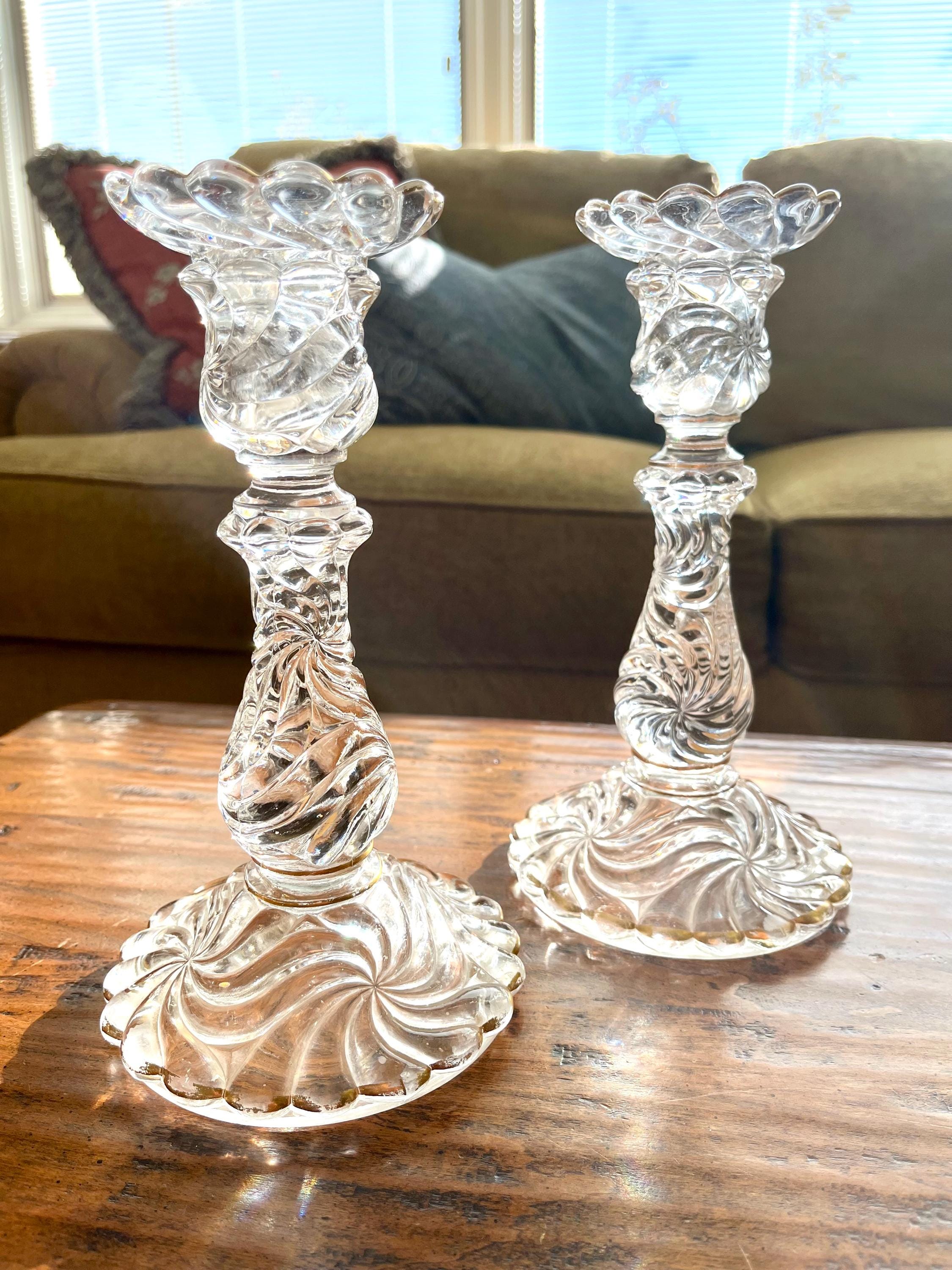 Baccarat Bambous Depose Swirl Candlesticks, Gold Detailing, Set of