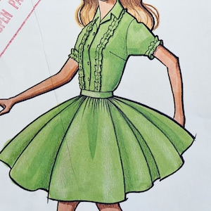 Complete 1970&#39;s Authentic Patterns 233 misses&#39; square dance or clogging shirt/skirt, button front top, rock-a-billy dress, size 18, bust 40&quot;