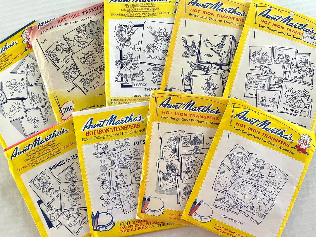 UNCUT Vintage Aunt Martha Hot Iron Transfers for Embroidery, All for ...