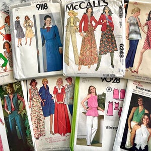Bundle of 8 vintage 1970&#39;s sewing patterns for women, all size 10, bust 32.5&quot;; blouses, tops, skirts, jackets, pants, halter tops, more!
