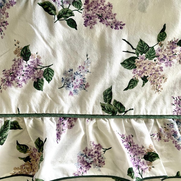 Vintage full-sized flat or fitted sheet or standard size pillowcase by Cannon, 50/50 poly cotton, lilac on white, ruffled header on flat.