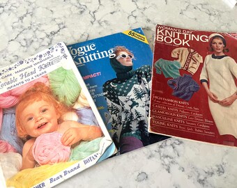 Folletos vintage de tejido de los años 60 y 80, con docenas de proyectos cada uno. Elige entre tres (detalles a continuación).