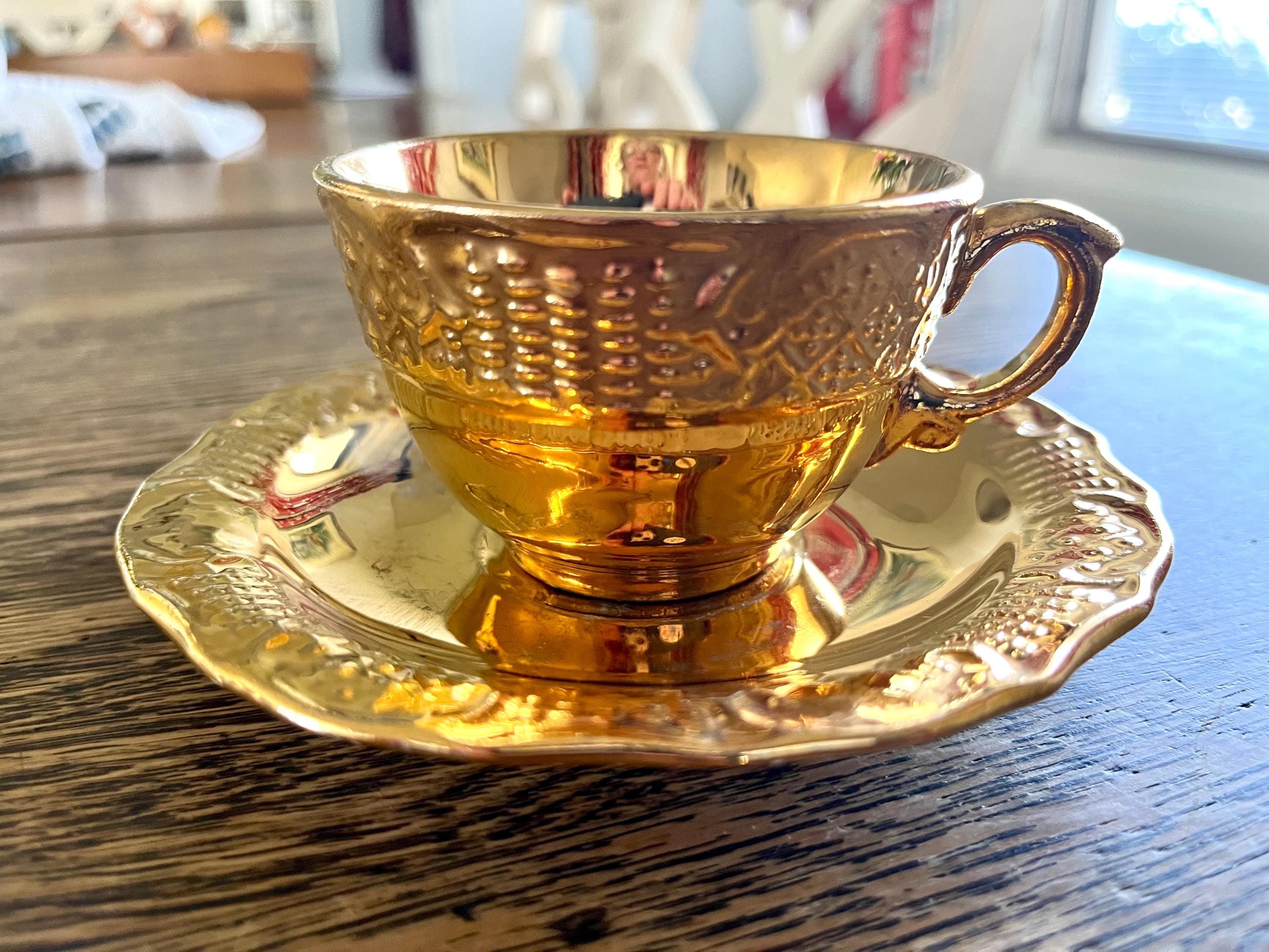 Mid-century 22 Karat Gold Porcelain Cups and Saucers With Texture
