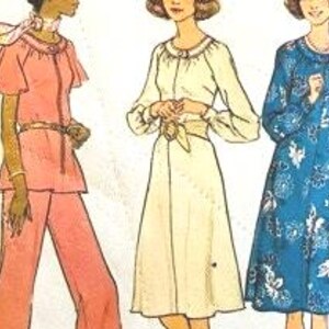 Complete 1975 Simplicity 7148 misses' dress or top and wide-leg pants, sizes 14 1/2 or 20.5,  busts 37" or 43".