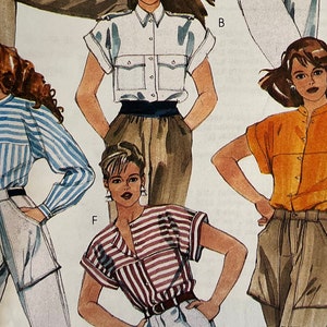 UNCUT 1985 McCall's 9420 misses' blouse/shirt pattern by Shari Belafonte Harper; front button, sleeve & collar options; size 16, bust 38".