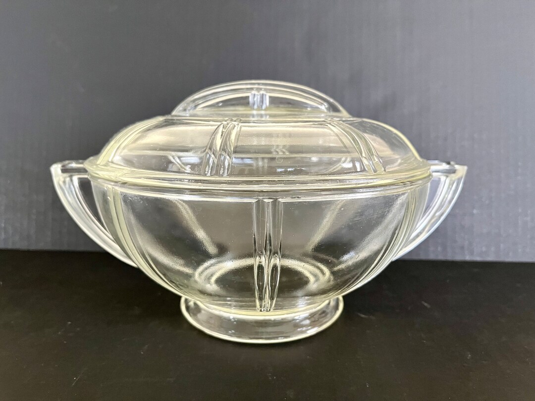 Vintage Glasbake Clear Pressed Glass Bowlshaped Casserole With Lid