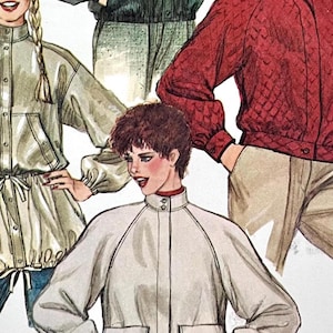 UNCUT 1982 Simplicity 5707 misses'  unlined jackets, raglan sleeves or set-in sleeves, pocket and collar variations; size 14, bust 36".