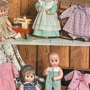 UNCUT 1982 Simplicity 5615 doll clothes pattern for 15&quot;-16&quot; baby dolls, panties, booties, hat, sundress, romper, kimono, pinafore, more!