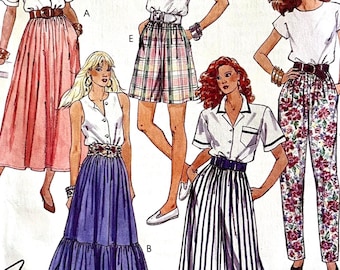 Gonna midi facile da cucire, pantaloni alla zuava, pantaloncini, pantaloni affusolati, passanti per cintura da signorine McCall's 4798, anni '80 o '90; taglie 14-16 o 18-20.