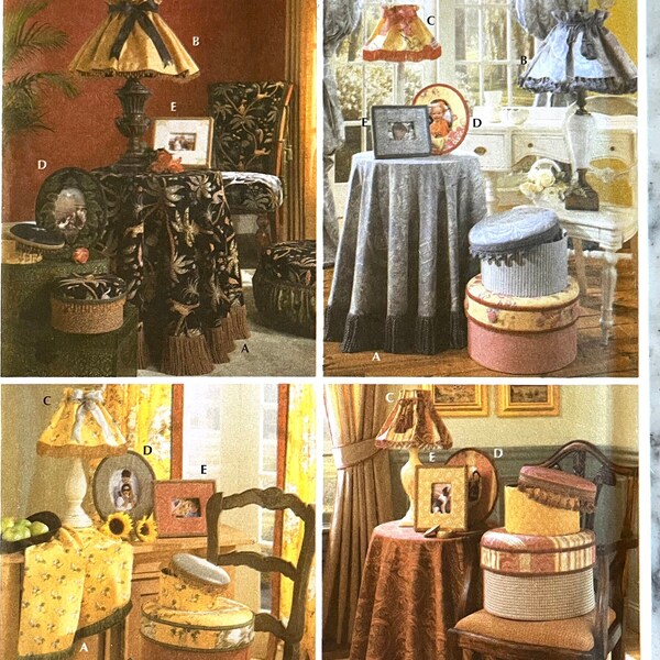 UNCUT 2004 Simplicity 5064 ShowHouse accessories to sew; tablecloth, lampshade covers, picture frames in 4 different styles.