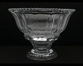 Stunning and huge pressed glass punchbowl on separate stand, scalloped panels leading to sawtooth rim, no damage on bowl, stand has chips.