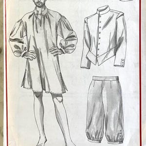UNCUT 2005 McCall&#39;s 4864 men&#39;s Colonial Costume; lined jacket with peplum and long sleeves, shirt and short pants, cap; sizes S-XL.