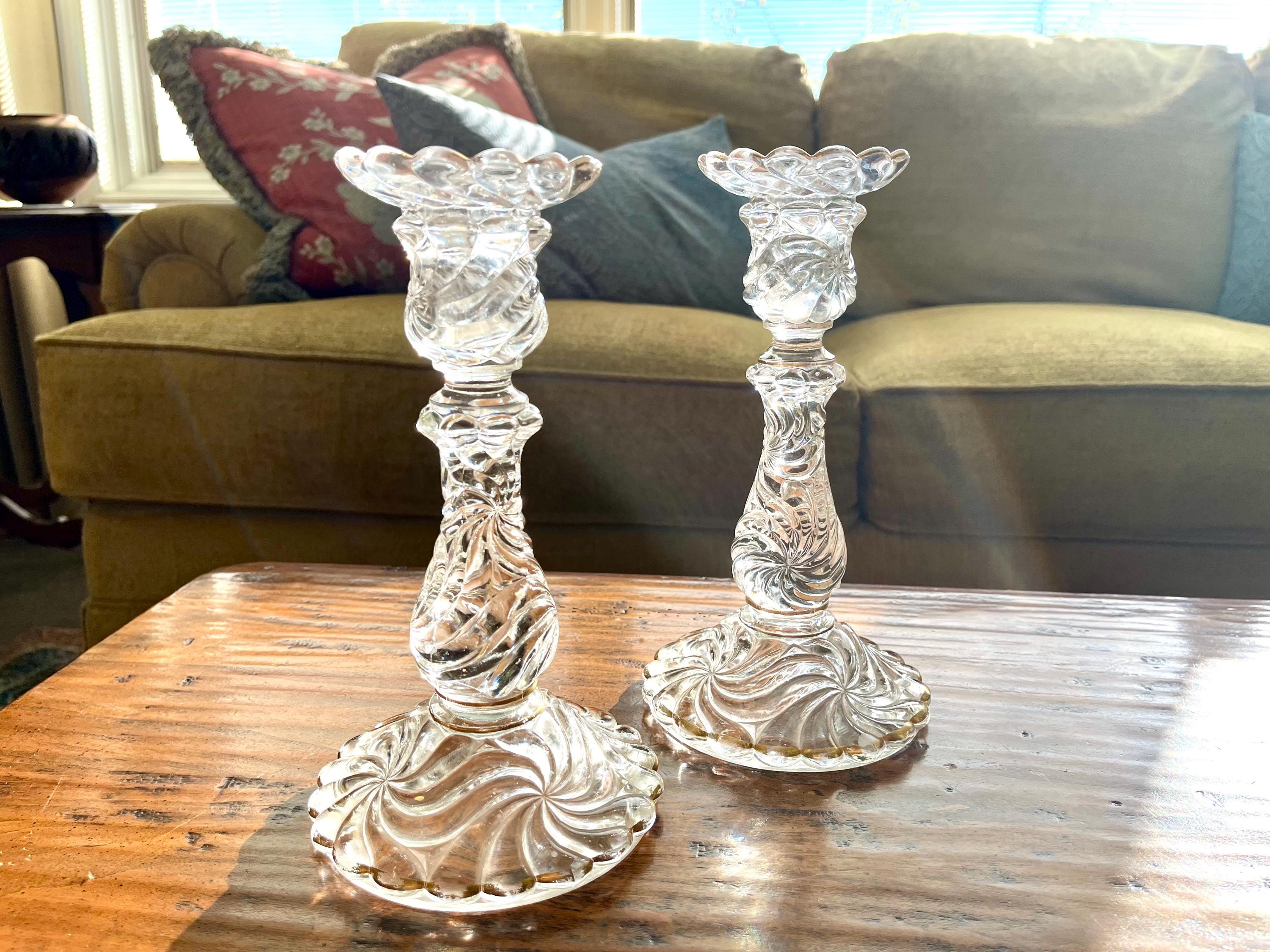Baccarat Bambous Depose Swirl Candlesticks, Gold Detailing, Set of