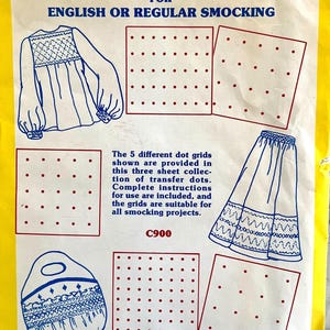 UNCUT Aunt Martha's hot iron transfer dots for English and regular smocking, 5 different sizes with instructions.