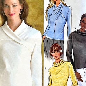 UNCUT 2004 Butterick 4347 misses' moderate stretch knit tops pattern with optional necklines and lengths; sizes 4-14 busts 29.5"-36".