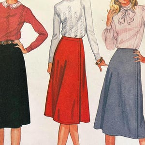UNCUT 1981 McCall's 7634 misses' Palmer & Pletsche front-wrapped midi skirts; size 14, waist 28".