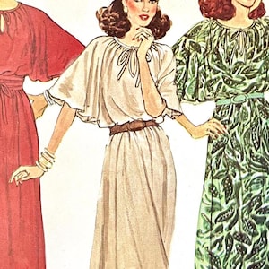 ONBESNEDEN McCall&#39;s 6397 missers pulloverjurk in 2 lengtes met fladdermouwen, elastiek in de taille, riem, onderjurk; maat 20, borstomvang 42&quot;.