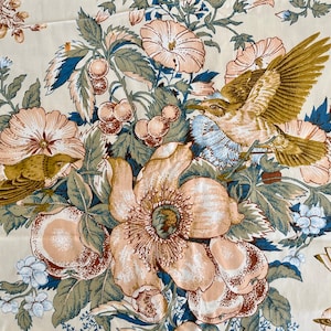 Vintage &quot;Eighteenth Century Heirloom Documents&quot; Waverly polished chintz floral & birds fabric, &quot;Pennsbury Manor&quot;; 54&quot; x 9 yds. 33&quot;.