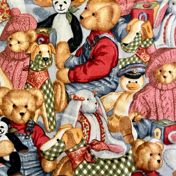 Panneaux de rideaux pour enfants et crèches, imprimé ours en peluche par Daisy Kingdom, 'Blue Jean Teddy Bears'. Six panneaux disponibles, chacun 43" l x 62" l.