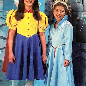 UNCUT 1993 Simplicity 0665 girl&#39;s and teen&#39;s fairy princess costumes for Snow White, stand up collar, cape and Cinderella; sizes 7-14.