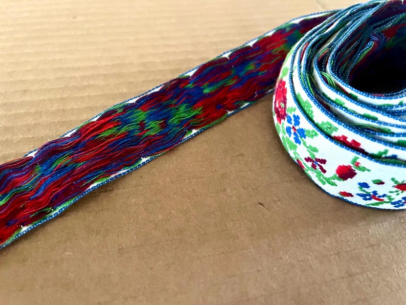 Vintage Floral Jacquard Ribbon Trims, Cotton or Cotton Blend, Vibrant ...