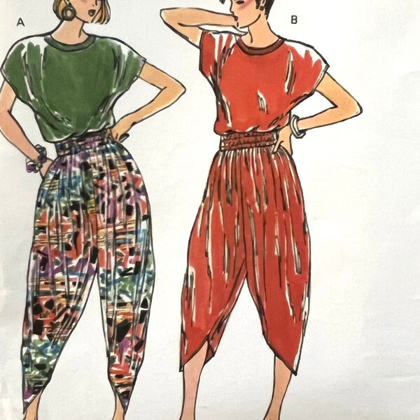 Vintage 1990 Kwik Sew 1981 misses' harem-style pants and loose-fit top with ribbed knit neckband; sizes XS-XL, busts 31.5"-45".