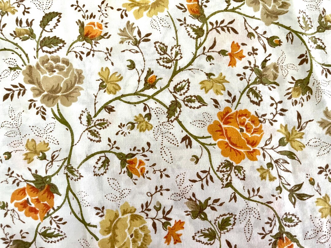 Queen-sized Vintage Floral Sheet, Poly Cotton Blend, Fall-colored Roses ...