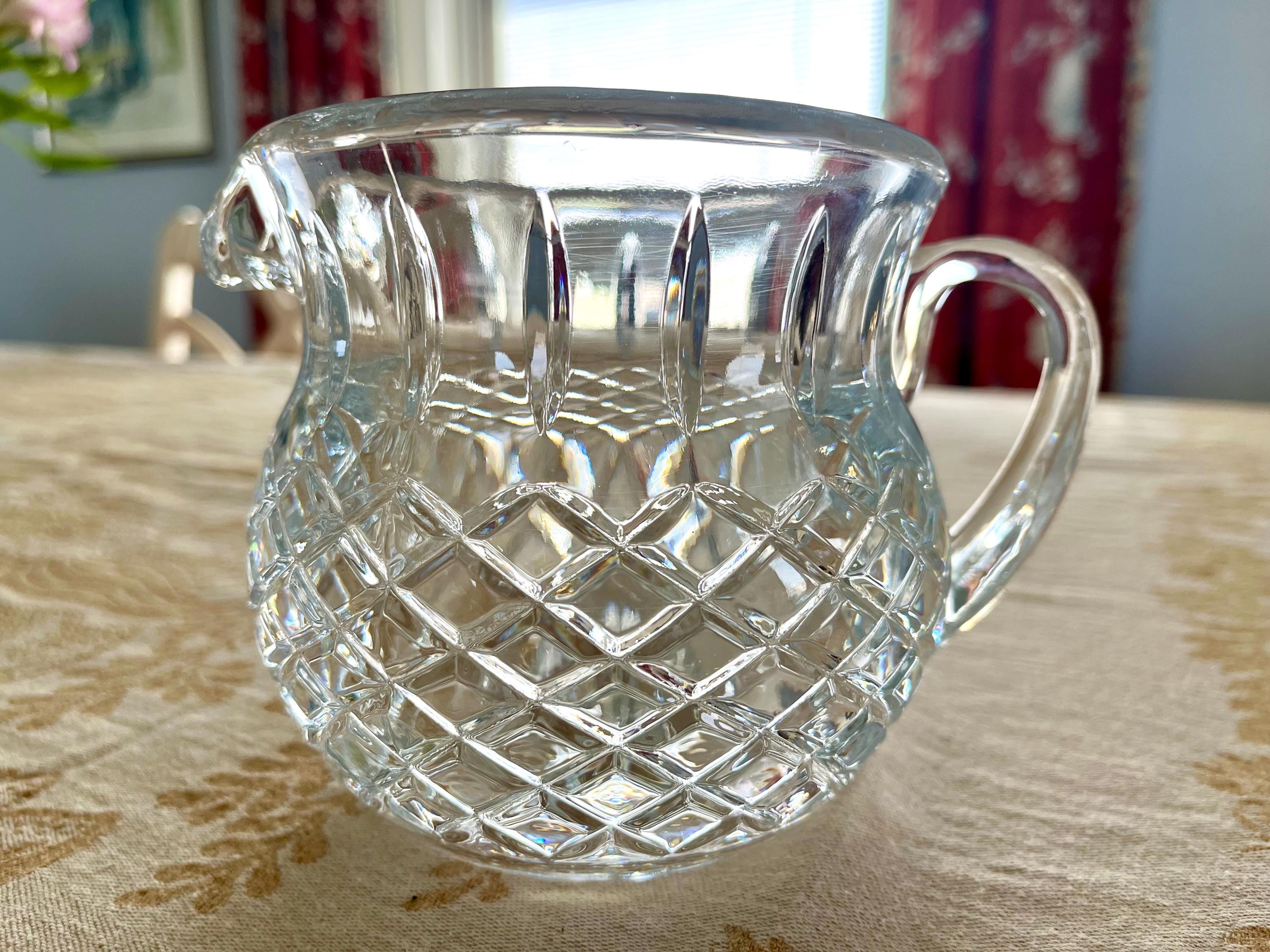 Heavy Lead Crystal Jug, Squat Pitcher With Diamond-pattern Cuts