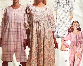 Camicia da notte e tuta da donna McCall's 6861 del 1993, complete e per lo più non tagliate, in due lunghezze, di Lanz of Salzburg; taglie L, XL, giro seno 38"-44".