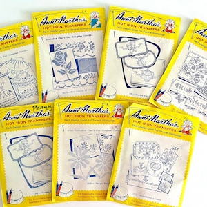 UNCUT, unopened, vintage Aunt Martha&#39;s hot iron transfers for embroidery for linens, textile painting, crafts, selling separately.