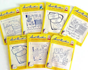 UNCUT, unopened, vintage Aunt Martha's hot iron transfers for embroidery for linens, textile painting, crafts, selling separately.