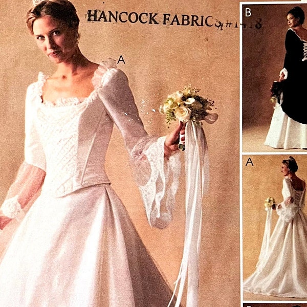 UNCUT 2001 McCall's bridal dress pattern by Alicyn, two-piece lined gown with scoop neck, ribbon-laced back, full skirt; sizes 12-14-16.