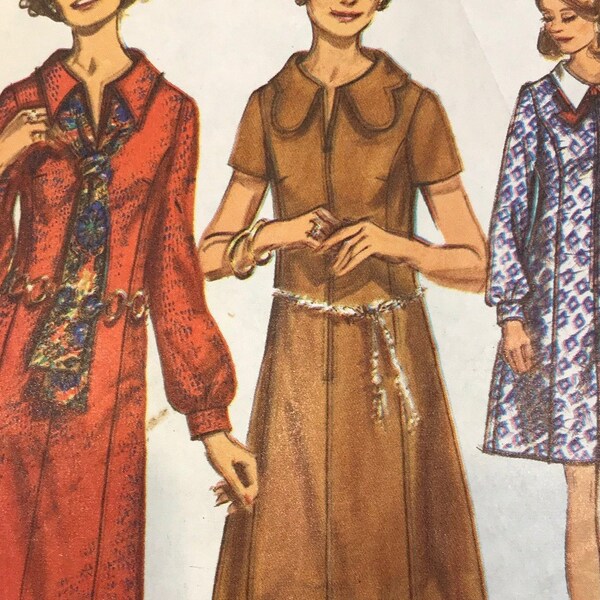 1970er Vintage Simplicity 8936, 16 petite, Büste 39 Kleid Muster, Reißverschluss vorne, Kragen sorten, leicht bestückt, eingezogene lange oder kurze Ärmel