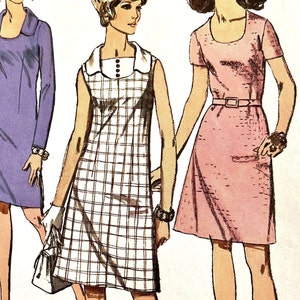 UNCUT 1970 Simplicity 8782 misses&#39; scoop neck dress with collar, vestee and sleeve variations, back zipper; size 38, bust 42&quot;.