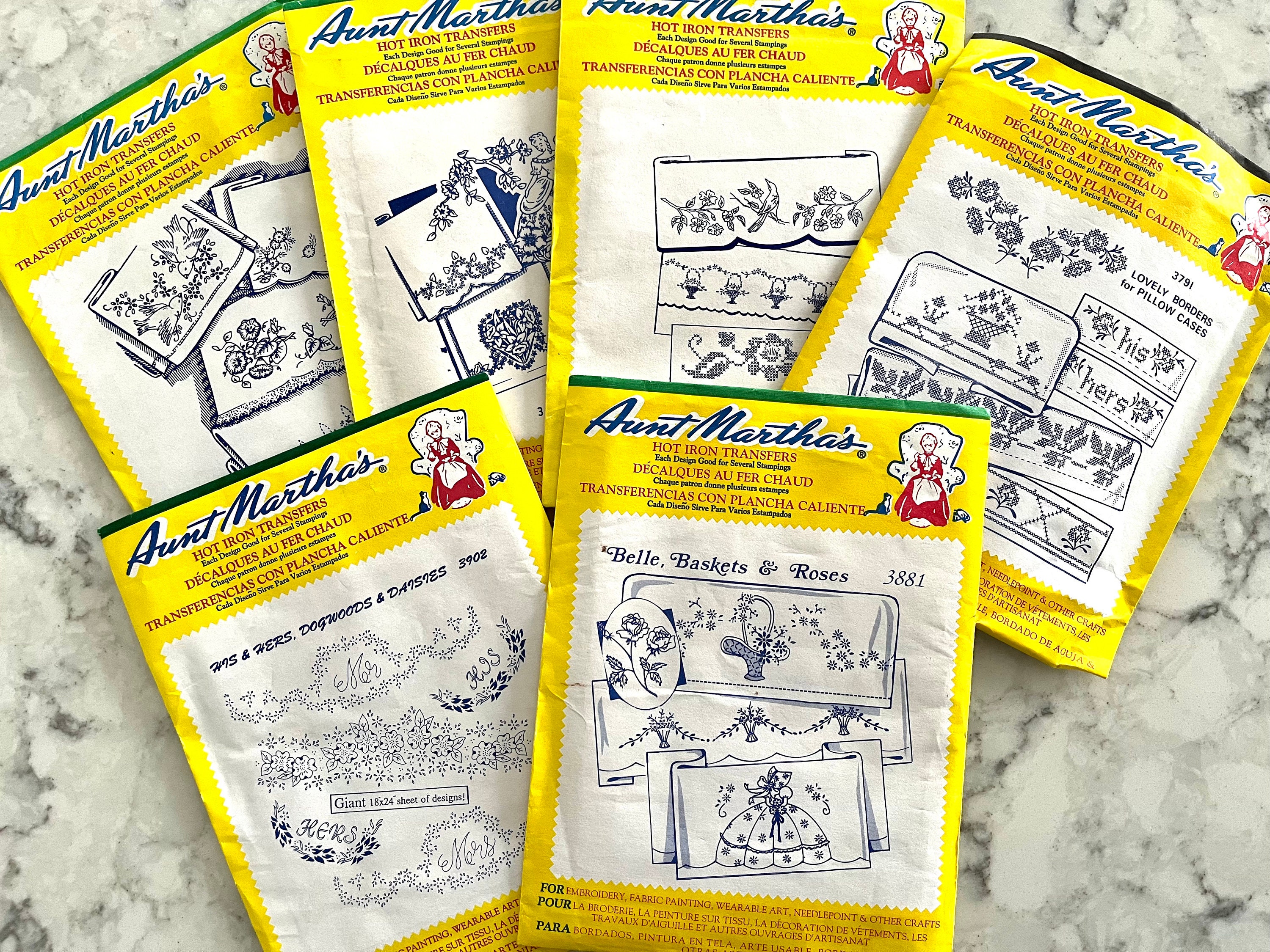 Uncut Lot of 7 Aunt Marthas Hot Iron Vintage Embroidery Paint Transfers  3597 3021 3788 3795 9194 3756 3782 